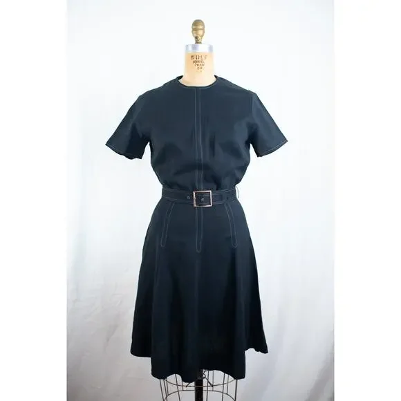 Vintage 60s Black Rayon Blend Mini Dress, Classic A-Line Retro Rockabilly, Small - Picture 11 of 13